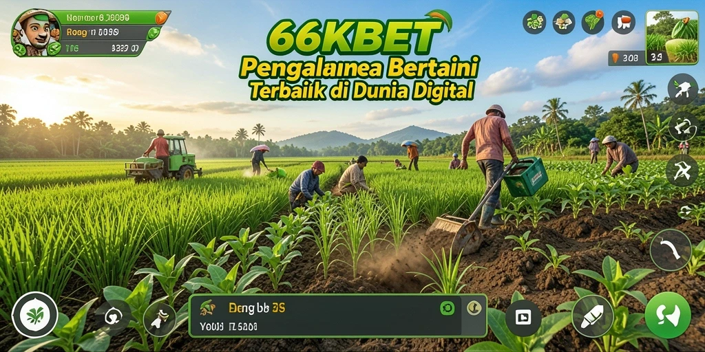Screenshot gameplay 66KBET dengan pemandangan pertanian yang indah.