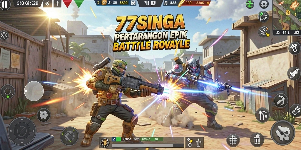 Screenshot gameplay 77SINGA yang menunjukkan pertarungan intens.