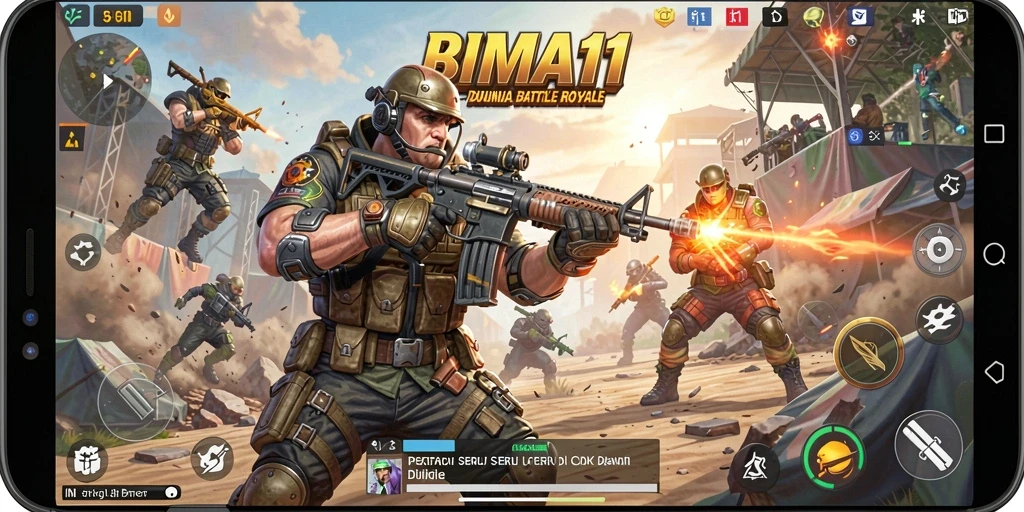 Tangkapan layar BIMA11 menampilkan aksi seru dalam pertempuran Battle Royale.