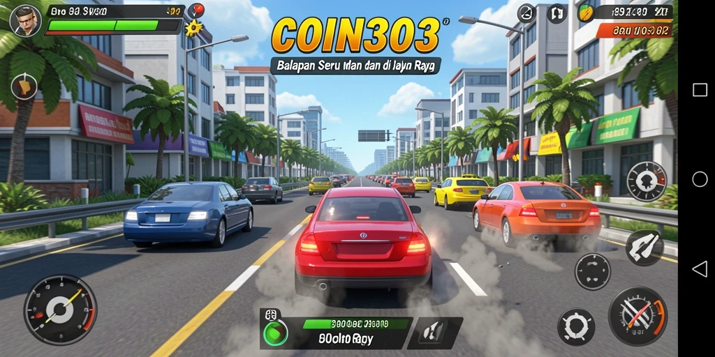 Tampilan gameplay balapan yang seru dan mendebarkan di COIN303.