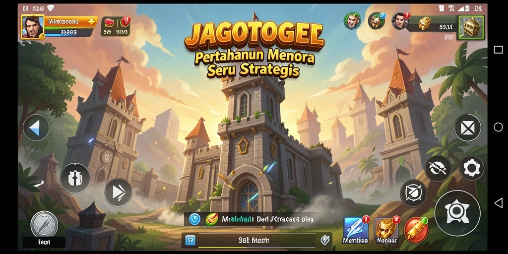 Tampilan gameplay seru dalam JAGOTOGEL dengan menara pertahanan.