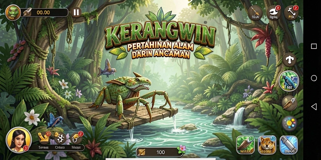 Tangkapan layar dari gameplay KERANGWIN yang mendebarkan dalam Tower Defense.