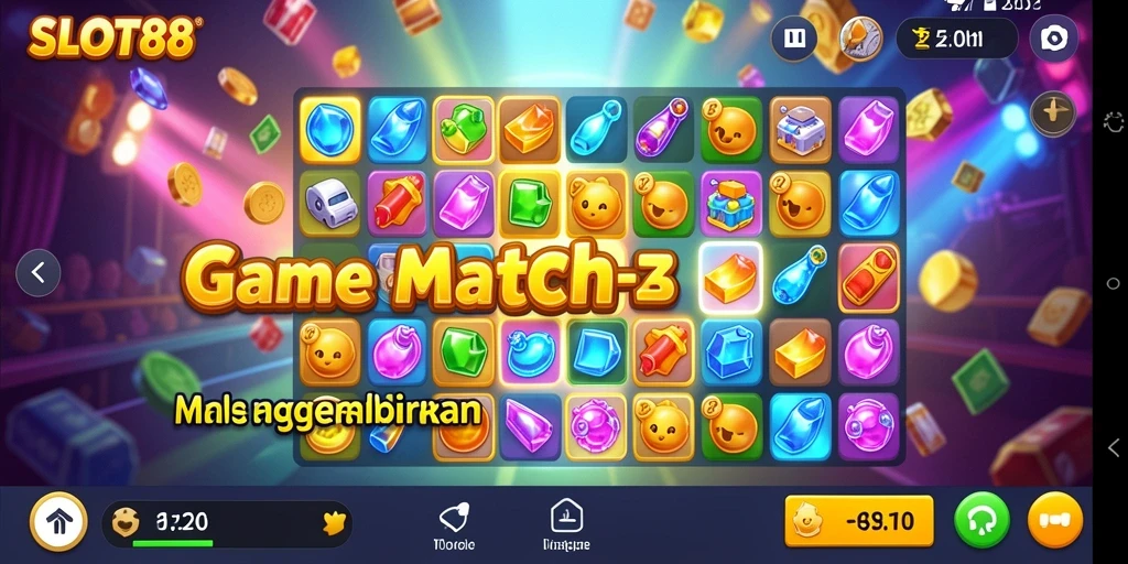 Tampilkan gameplay seru dari game Match-3 SLOT88.