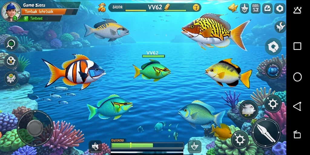 Tampilan utama gameplay VV62 menembak ikan dengan grafis yang menawan.