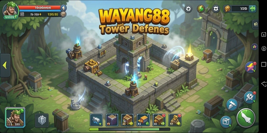 Screenshot utama WAYANG88 menampilkan aksi mendebarkan Tower Defense.