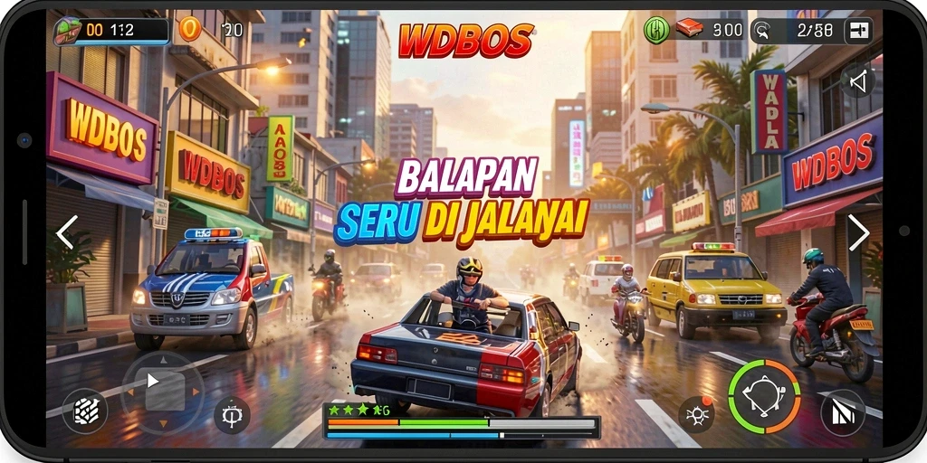 Tampilan gameplay balapan seru di WDBOS.