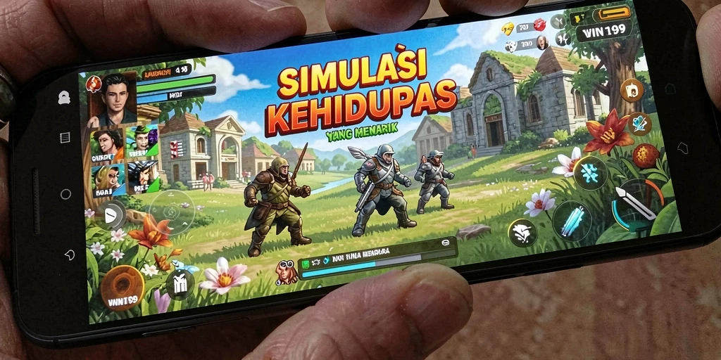Screenshot gameplay <strong>WIN199</strong> menampilkan karakter dalam situasi kehidupan sehari-hari.