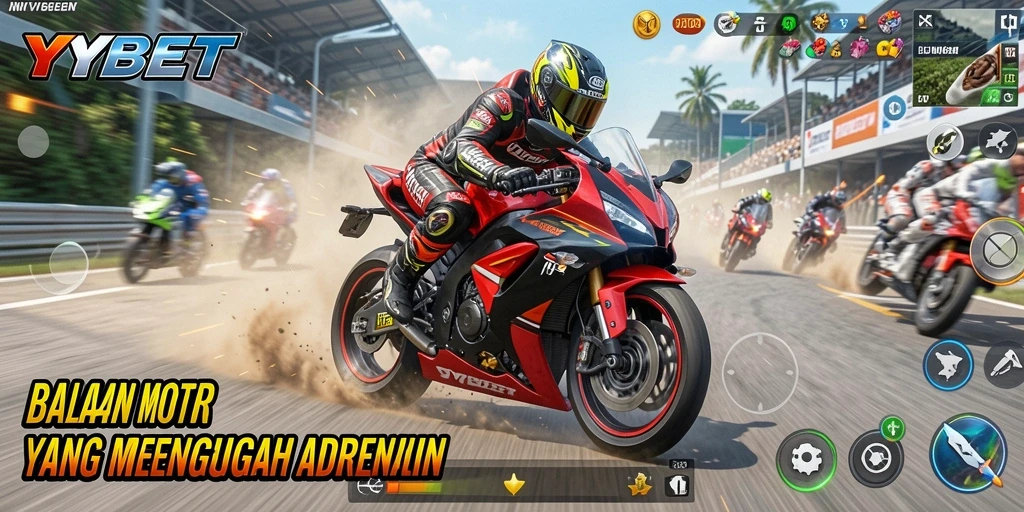 Gameplay YYBET yang menegangkan dengan balapan motor di berbagai trek.